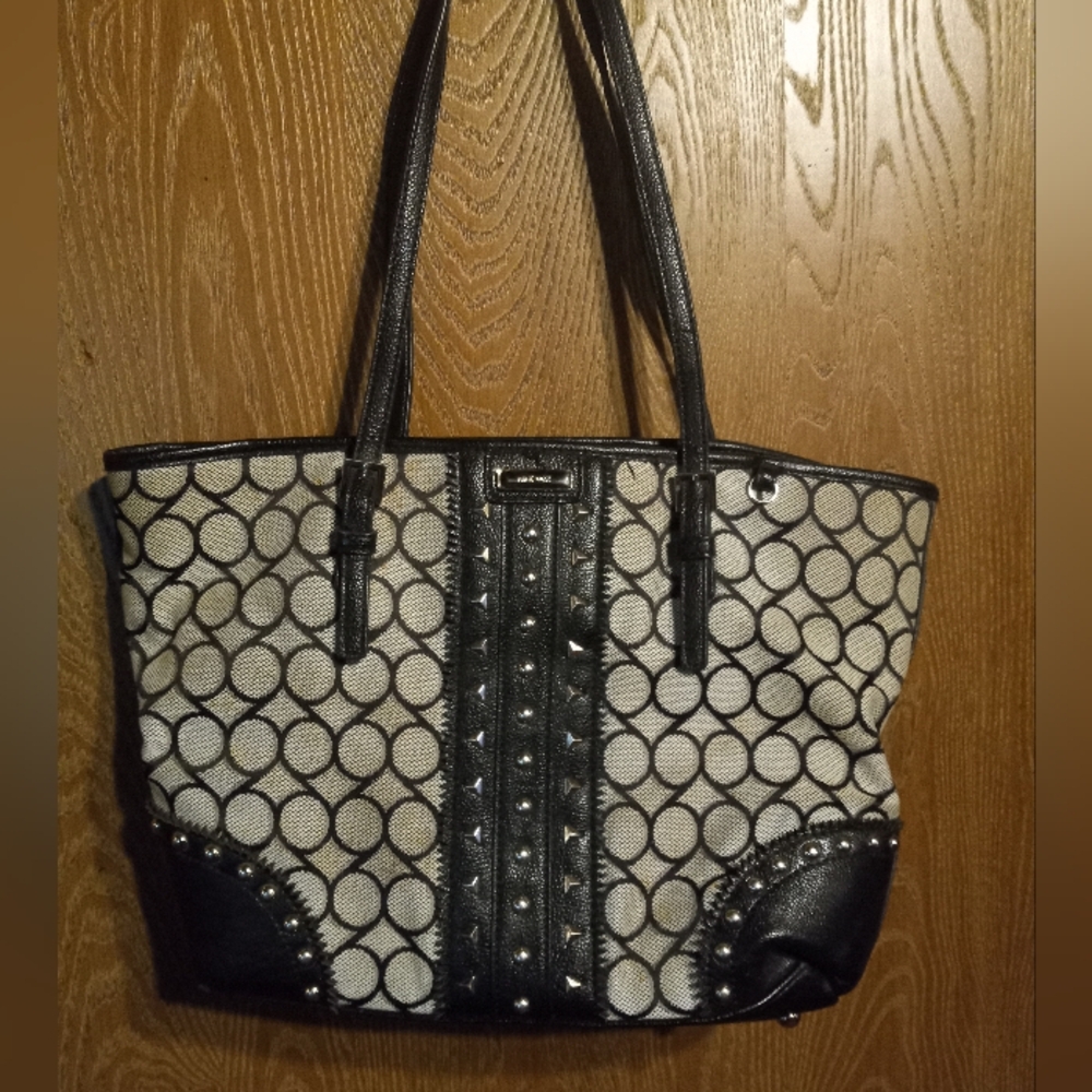 Nine West Black and White Tote with Geometric Pattern